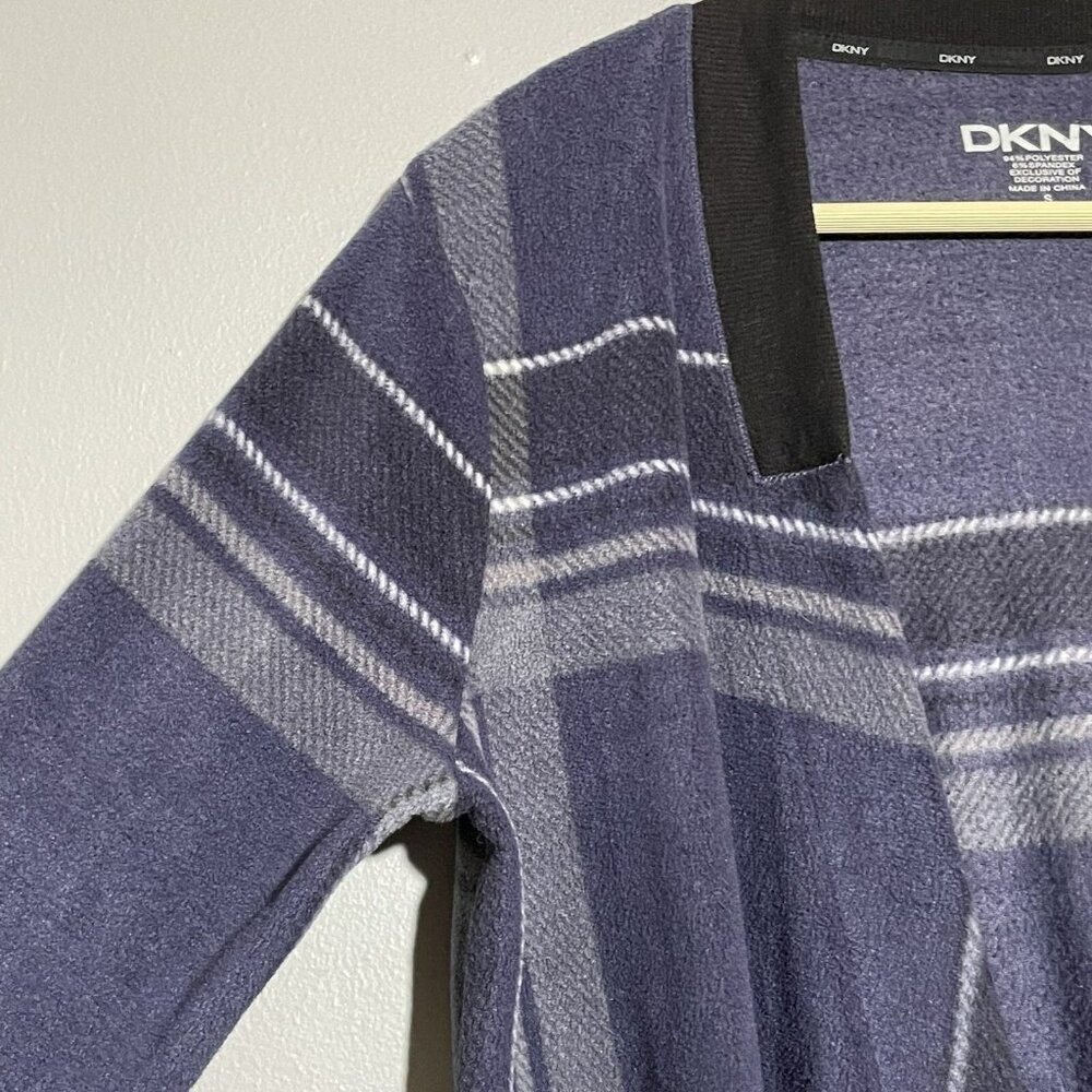 Dkny Duster Jacket Kimono Cardigan Tunic Fleece Women Size S Plaid Open Comfy - Picture 7 of 10